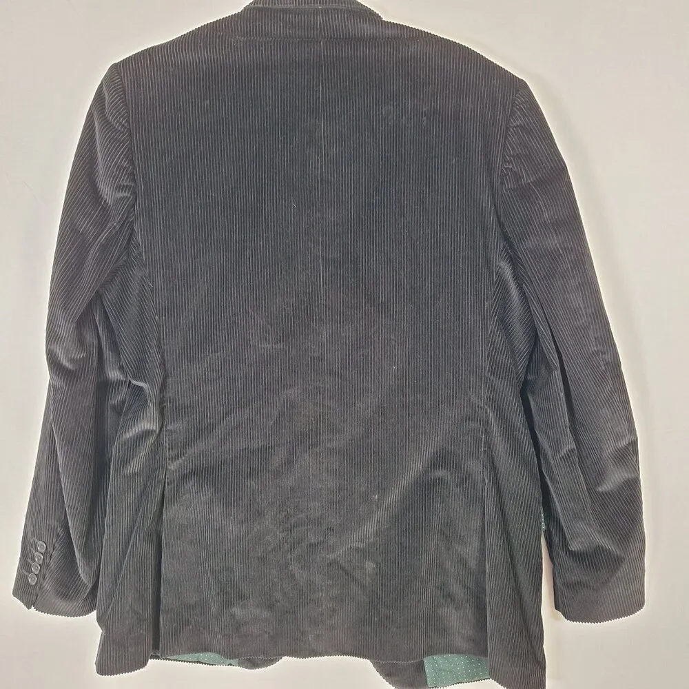 Aquascutum London Black Corduroy Blazer Jacket Size 46R Polka Dot Lining Classic